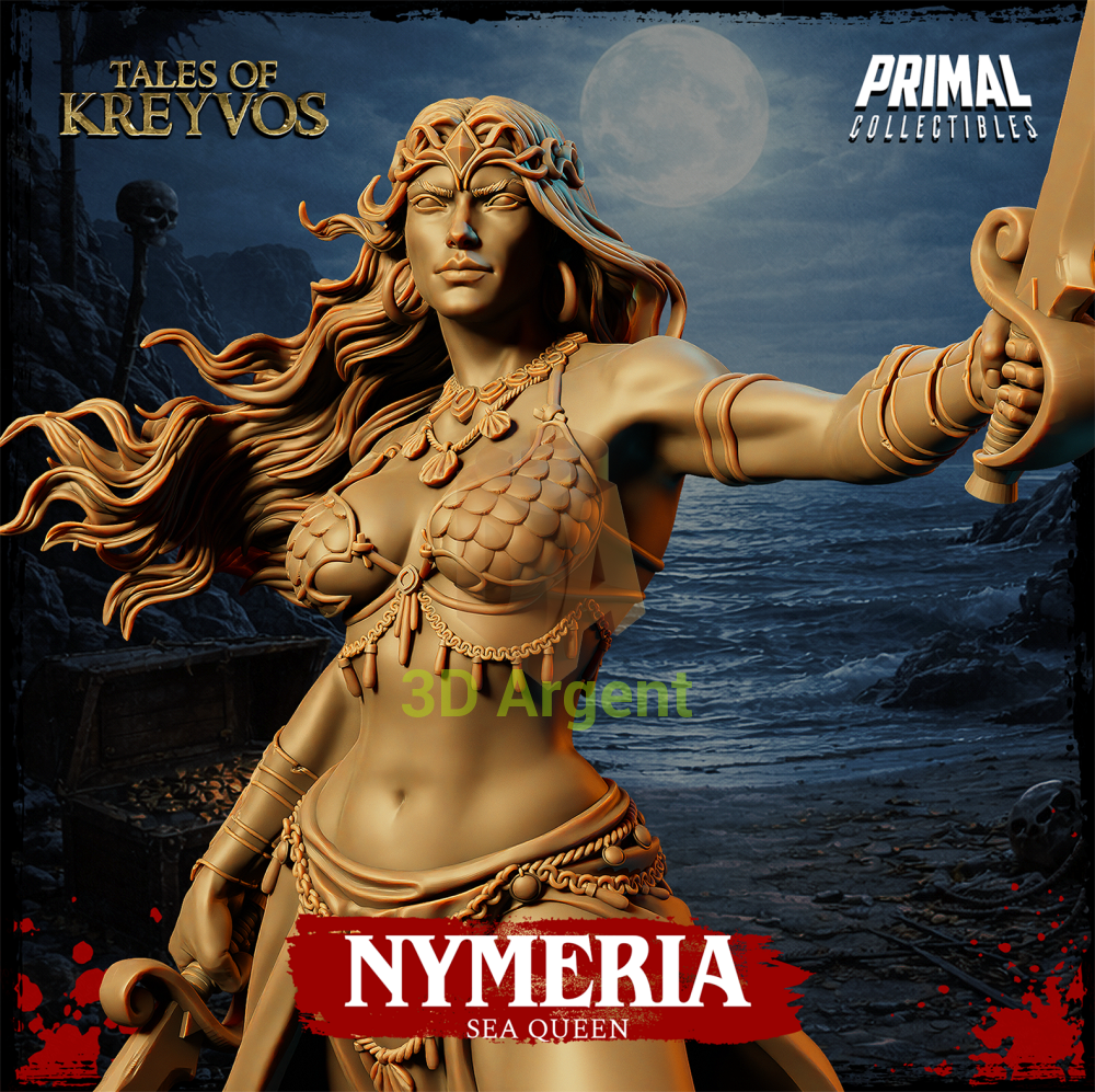 Nymeria the Sea Queen resin miniature — close-up hero shot showing jewelled headpiece and scaled bodice