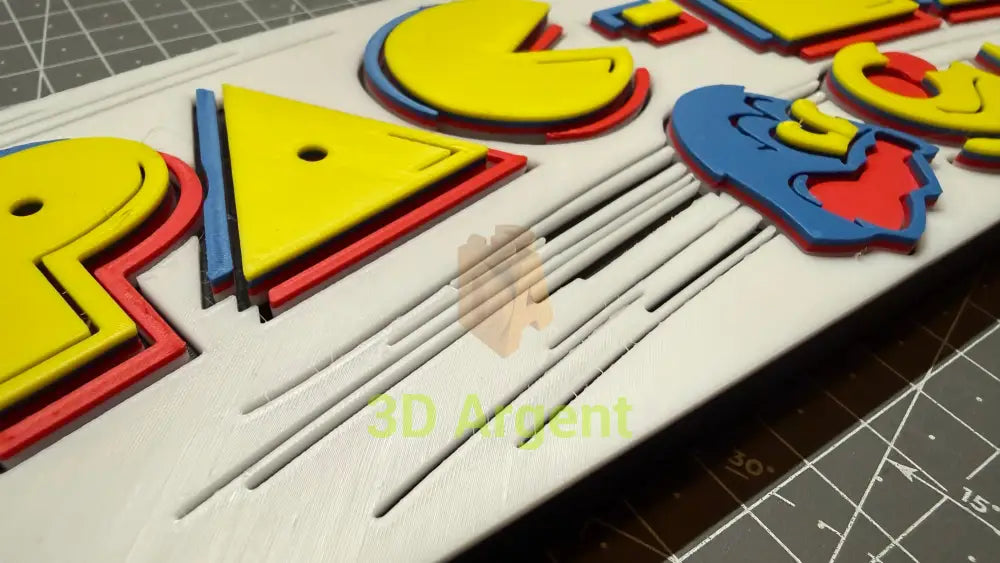 Pac-Man Logo Sign Stand 3D Printed Multi Colour Retro Arcade Display Decor Video Games & Consoles:Video Game Merchandise