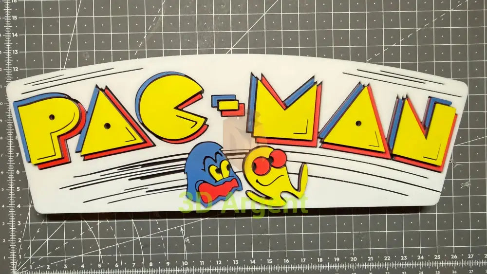 Pac-Man Logo Sign Stand 3D Printed Multi Colour Retro Arcade Display Decor Video Games & Consoles:Video Game Merchandise