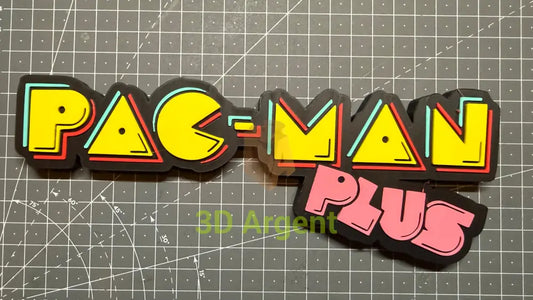 Pac-Man Plus Logo Sign Stand 3D Printed Multi Colour Retro Arcade Display Decor Video Games & Consoles:Video Game