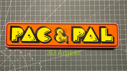 Pac & Pal Logo Sign Stand 3D Printed Multi Colour Retro Arcade Display Decor Video Games & Consoles:Video Game
