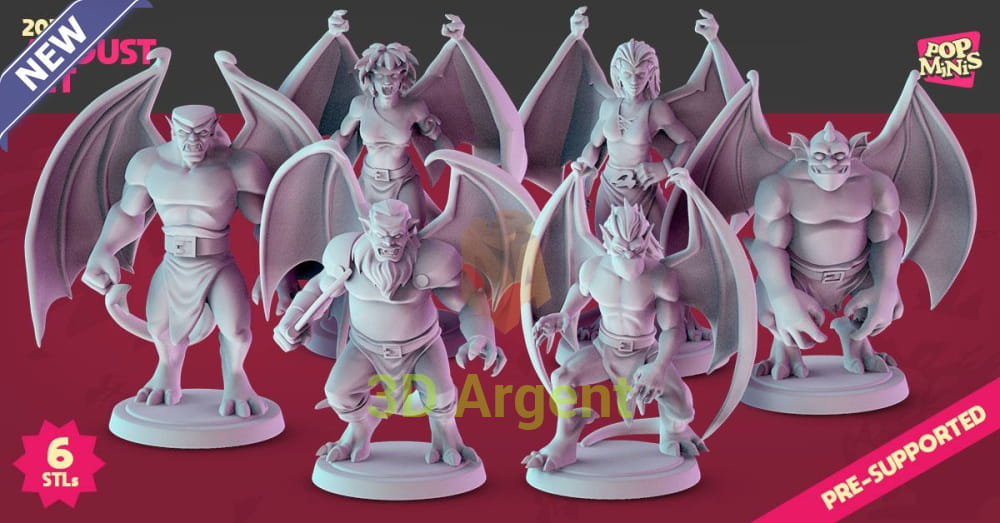Group render of all six Pop Minis August gargoyle and demon miniatures