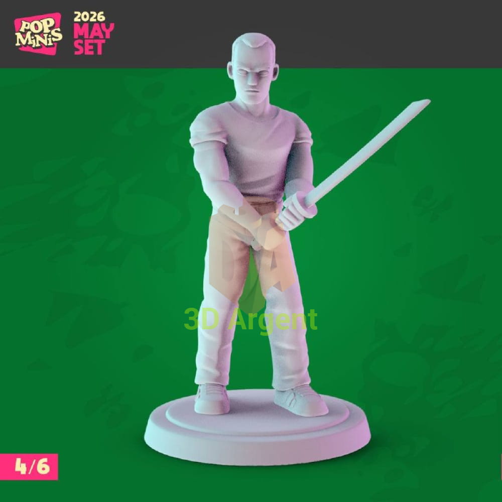 Butch Coolidge unofficial fan-art resin miniature, katana raised two-handed