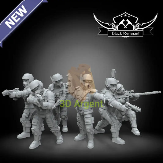 Rebel Infiltrators Black Remnant resin miniature squad, six helmeted trooper figures with mixed weapon loadouts