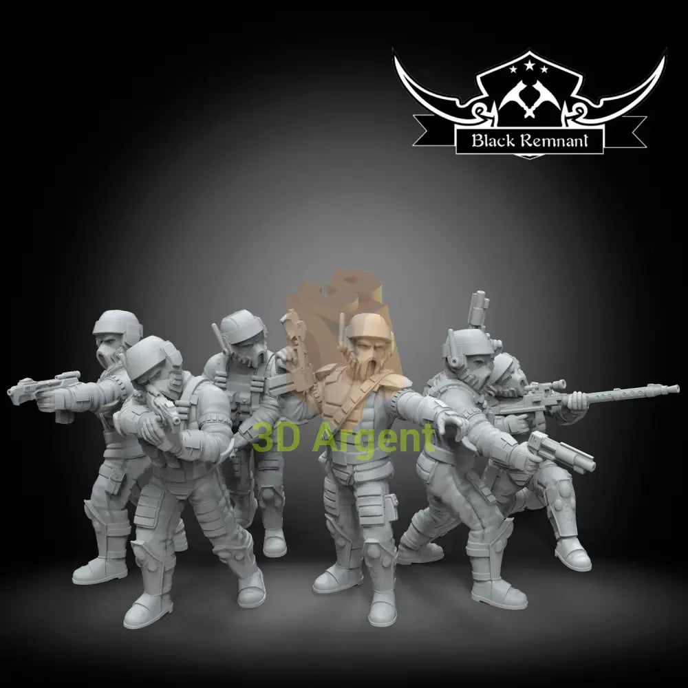 Rebel Infiltrators Black Remnant resin miniature squad, six helmeted trooper figures with mixed weapon loadouts