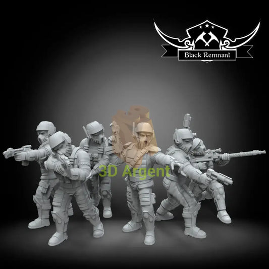 Rebel Infiltrators Black Remnant resin miniature squad, six helmeted trooper figures with mixed weapon loadouts