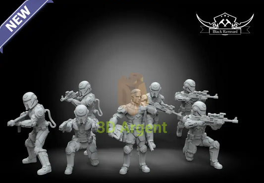 Rebel SpecForce Marines Black Remnant resin miniature squad, five helmeted troopers and one unhelmeted commander