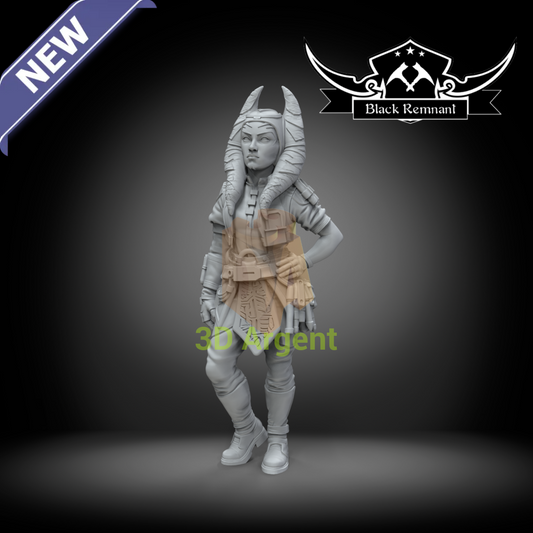 Black Remnant render of the Runa Blask Togruta character miniature in utility clothing