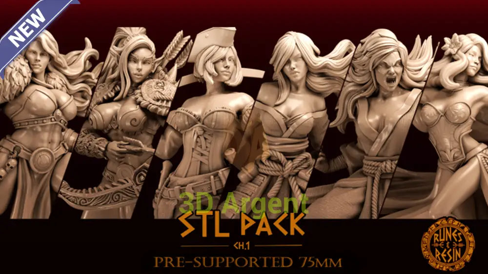 Runes & Resin Ch.1 Complete Set - 6x 75mm Fantasy Miniatures - Polymeria Prime - Toys & Games:Wargames &