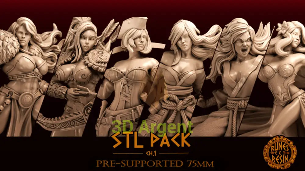 Runes & Resin Ch.1 Complete Set - 6x 75mm Fantasy Miniatures - Polymeria Prime - Toys & Games:Wargames &