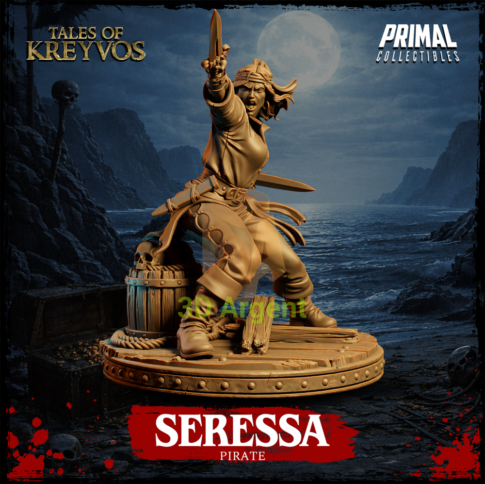 Seressa the Pirate resin miniature — side view showing pose and base detail