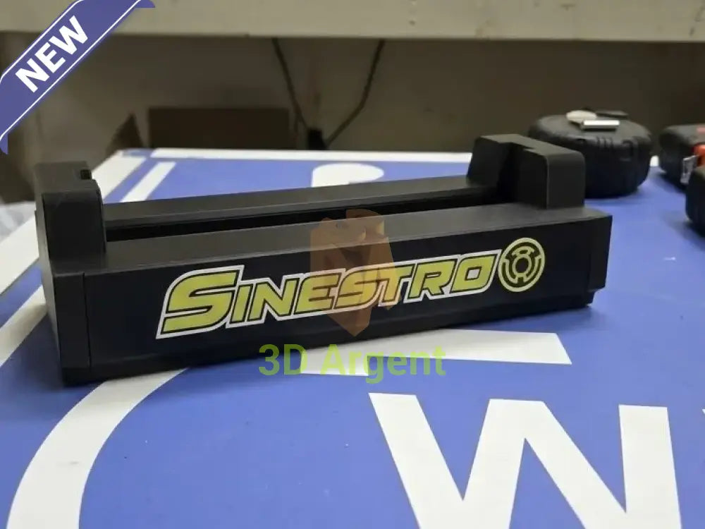 Sinestro comic display stand, front logo plate with Corps emblem visible
