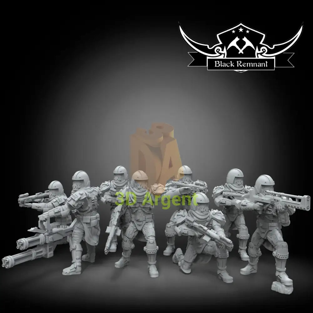 Snowtroopers of the Old Republic Black Remnant resin miniature squad, eight helmeted trooper figures with a heavy gunner and caped officer