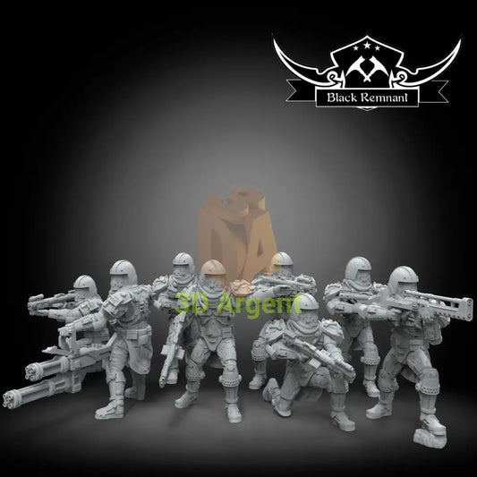 Snowtroopers of the Old Republic Black Remnant resin miniature squad, eight helmeted trooper figures with a heavy gunner and caped officer