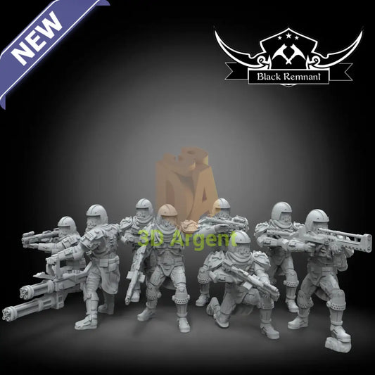 Snowtroopers of the Old Republic Black Remnant resin miniature squad, eight helmeted trooper figures with a heavy gunner and caped officer