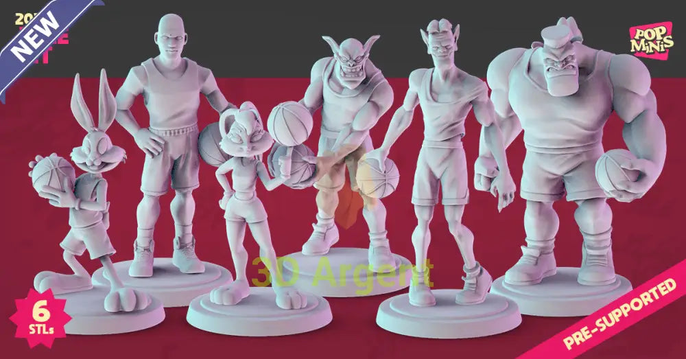 Space Jam miniatures set – Bugs Bunny, Michael Jordan, Lola Bunny, Nawt, Blanko and Bang – Pop Minis 3D printed resin