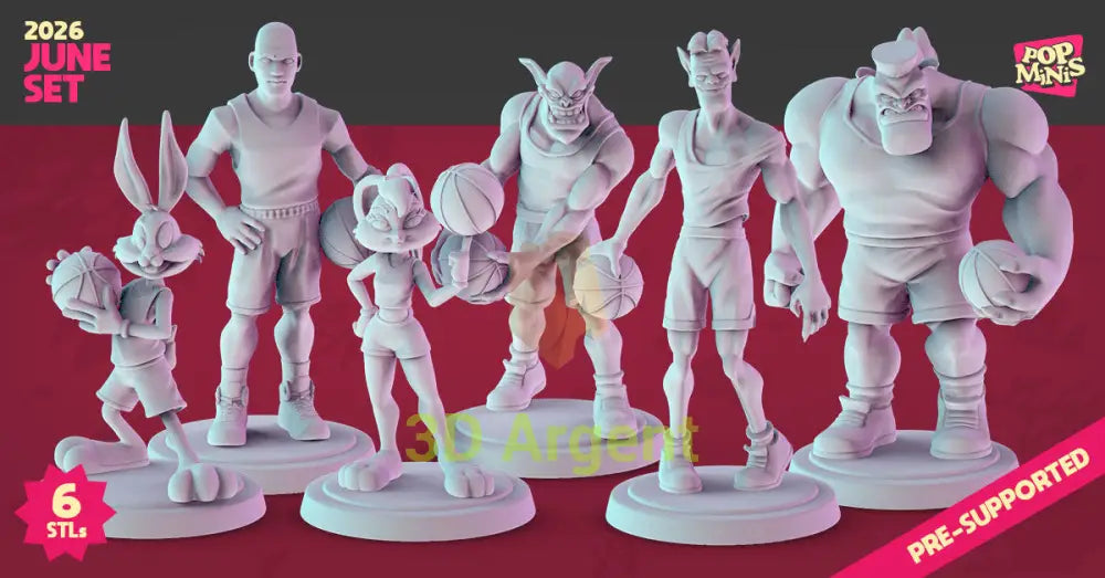 Space Jam miniatures set – Bugs Bunny, Michael Jordan, Lola Bunny, Nawt, Blanko and Bang – Pop Minis 3D printed resin