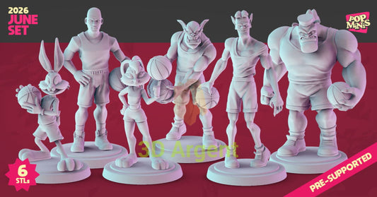 Space Jam miniatures set – Bugs Bunny, Michael Jordan, Lola Bunny, Nawt, Blanko and Bang – Pop Minis 3D printed resin