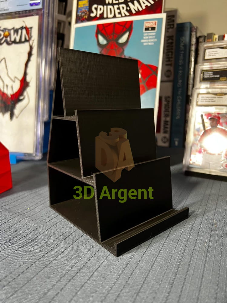 Stadium Stand – black 3-tier stand with trading cards