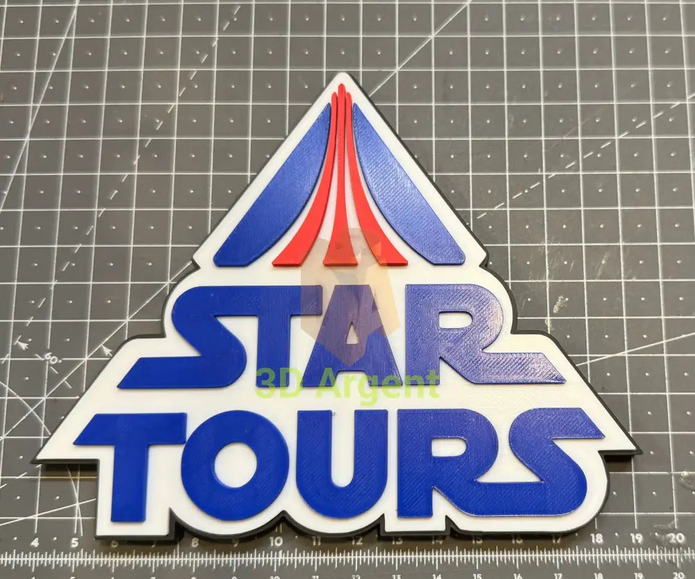 Star Tours Star Wars Logo - 3D Printed Sign Stand White Blue Red Collectables:Science Fiction Collectables:Other