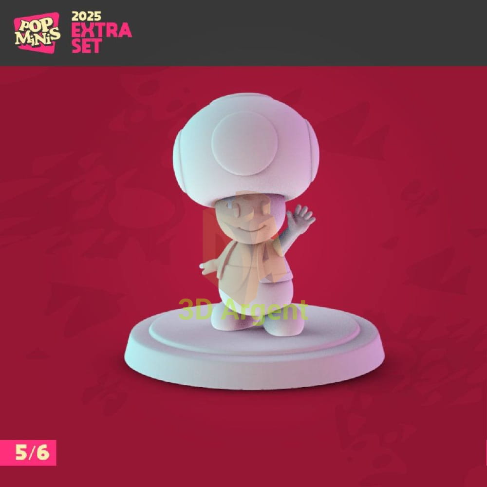 Toad unofficial fan-art resin miniature, Super Mario Pop Minis 2025 Extra Set, standing pose with waving hand