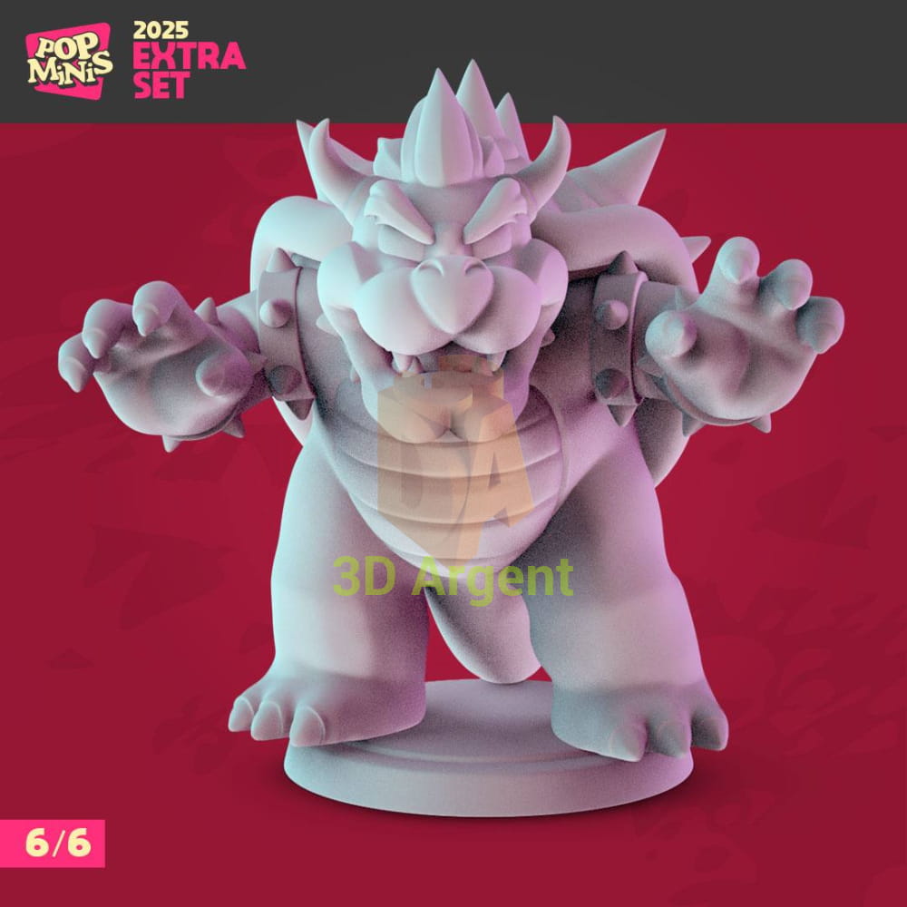 Bowser unofficial fan-art resin miniature, Super Mario Pop Minis 2025 Extra Set, standing pose with clawed hands raised