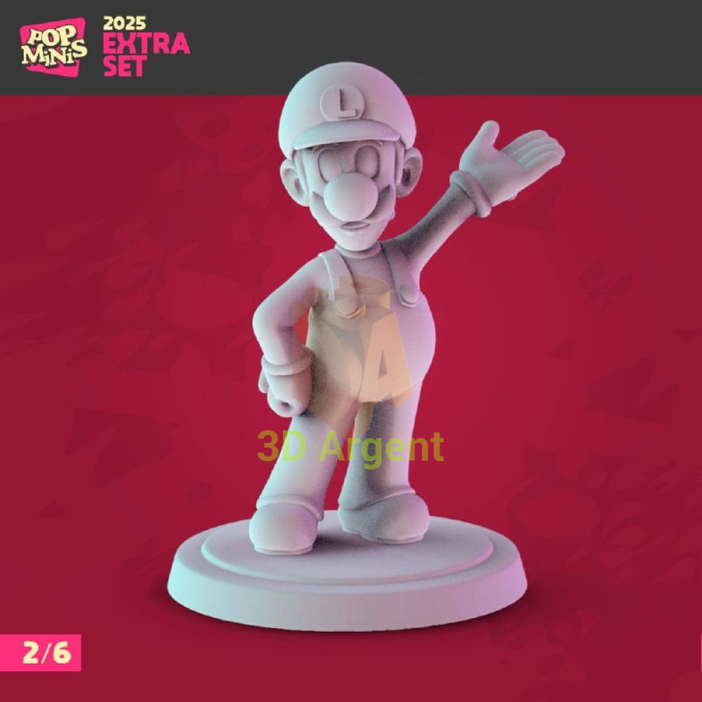 Luigi unofficial fan-art resin miniature, Super Mario Pop Minis 2025 Extra Set, standing pose with raised hand