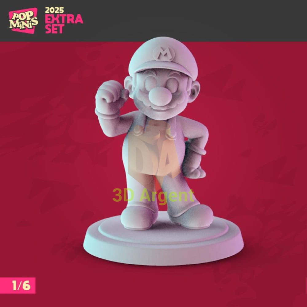 Mario unofficial fan-art resin miniature, Super Mario Pop Minis 2025 Extra Set, standing pose with raised fist