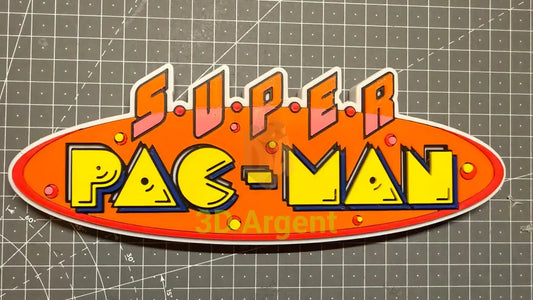 Super Pac-Man Logo Sign Stand 3D Printed Multi Colour Retro Arcade Display Decor Video Games & Consoles:Video Game