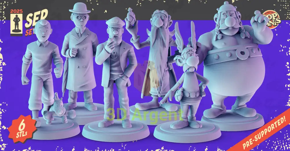 Tintin & Asterix Miniatures Set – 3D Printed 32mm Resin Figures RPG D&D Display All Figures Toys & Games:Wargames &