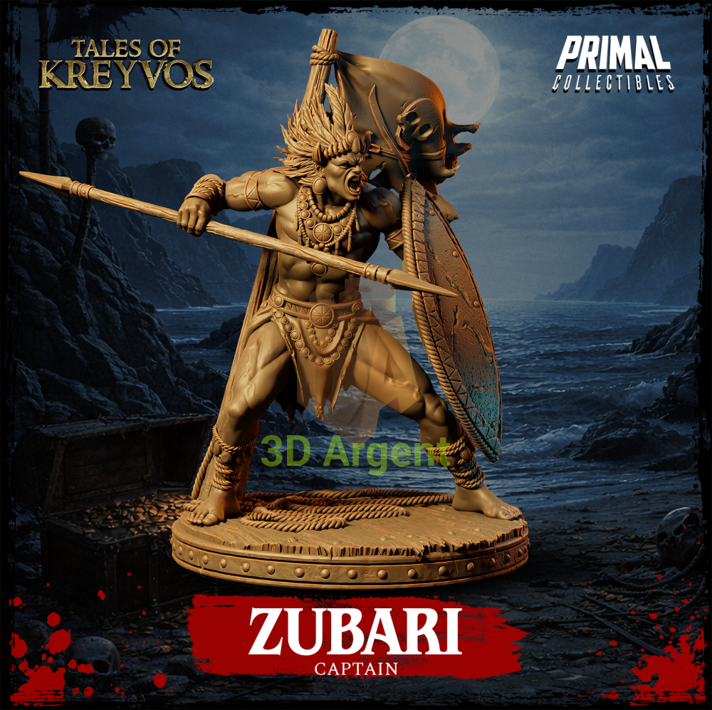 Zubari the Captain resin miniature — side view showing pose and base detail