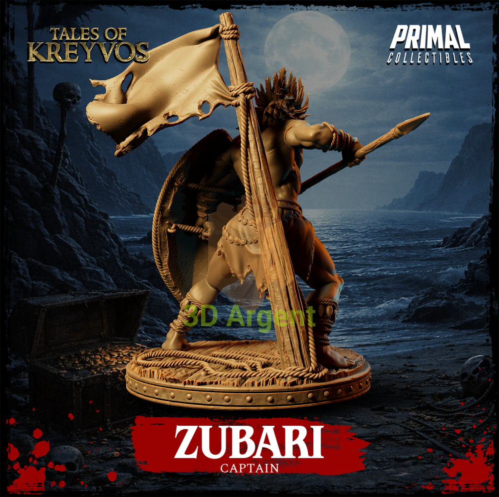 Zubari the Captain resin miniature — rear view showing base plinth
